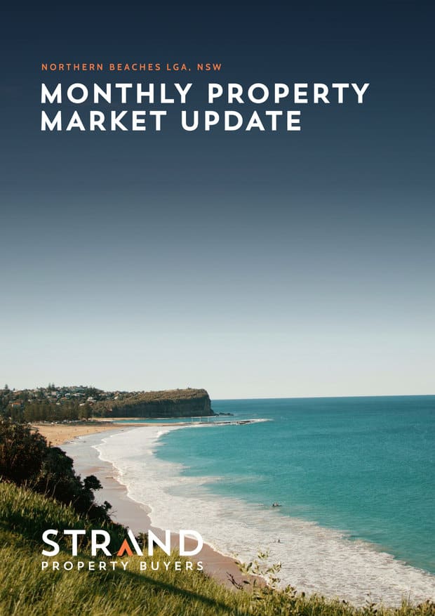 The front cover of the STRAND Northern Beaches Monthly Property Market Update.